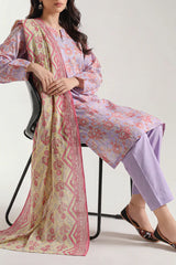 Unstitched Printed Self Strip Lawn 3 Piece