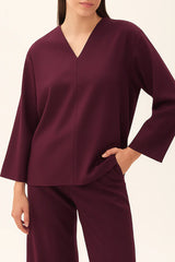 V-Neck Wide Sleeve Crepe Top