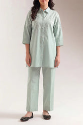 Solid Embroidered Poplin Stitched 2 piece (Shirt/Trouser)