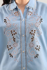 Solid Embroidered Poplin Stitched 2 piece (Shirt/Trouser)