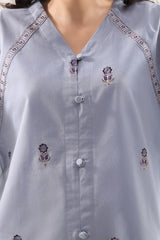 Solid Embroidered Poplin Stitched 2 piece (Shirt/Trouser)