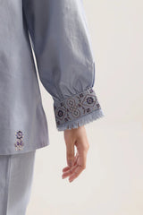 Solid Embroidered Poplin Stitched 2 piece (Shirt/Trouser)