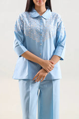 Solid Embroidered Poplin Stitched 2 piece (Shirt/Trouser)