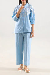 Solid Embroidered Poplin Stitched 2 piece (Shirt/Trouser)