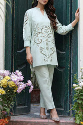 Solid Embroidered Poplin Stitched 2 piece (Shirt/Trouser)