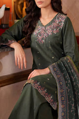 Solid Embroidered Khaddar Stitched 3 Piece