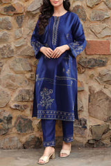 Solid Embroidered Korean Raw Silk Stitched (Shirt/Trouser)