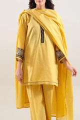 Solid Embroidered Cotton Stitched 3 Piece