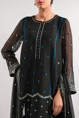 Solid Embroidered Chiffon Stitched 3 Piece