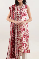 Unstitched Printed Self Stripe Lawn 2 Piece (Shirt/Trouser)