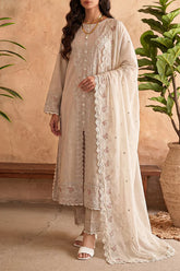 Unstitched Solid+Embroidered Cambric 3 Piece With (Chiffon Dupatta)