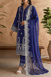 Unstitched Solid+Embroidered Cambric 3 Piece With (Chiffon Dupatta)