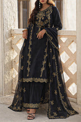 Unstitched Solid Embroidered Cambric 3 Piece With (Chiffon Dupatta)