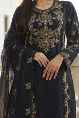 Unstitched Solid Embroidered Cambric 3 Piece With (Chiffon Dupatta)