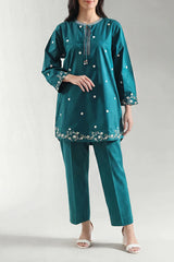 Solid Embroidered Poplin Stitched 2 piece (Shirt/Trouser)