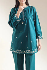 Solid Embroidered Poplin Stitched 2 piece (Shirt/Trouser)