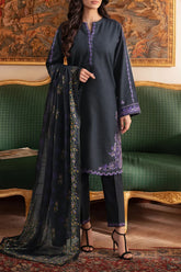 Solid Embroidered Khaddar Stitched 3 Piece