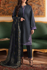 Solid Embroidered Khaddar Stitched 3 Piece