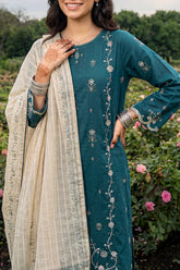 Solid Embroidered Cambric Stitched 3 Piece