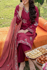 Solid Embroidered Cambric Stitched 3 Piece