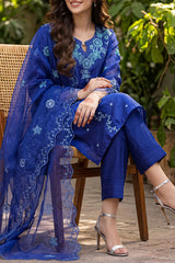 Solid Embroidered Stitched Organza 3 Piece
