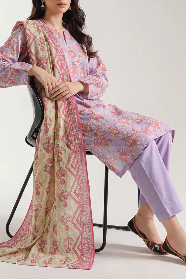 Unstitched Printed Self Strip Lawn 3 Piece