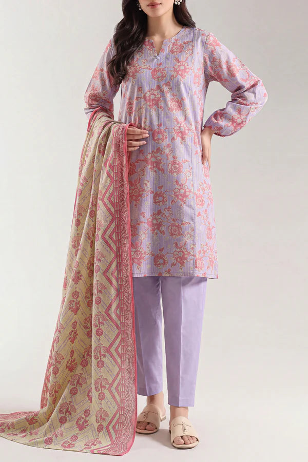 Unstitched Printed Self Strip Lawn 3 Piece