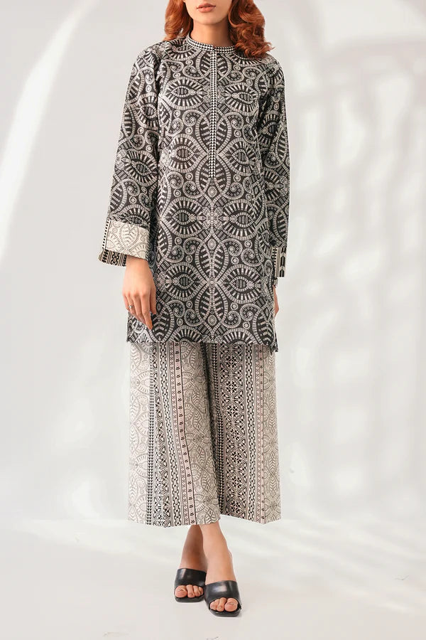 Unstitched Printed Self Strip Lawn 2 Piece (Shirt/Trouser)