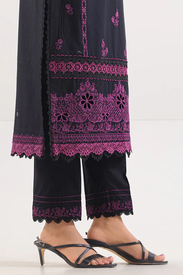 Unstitched Solid Embroidered Cambric 3 Piece With Chiffon Dupatta