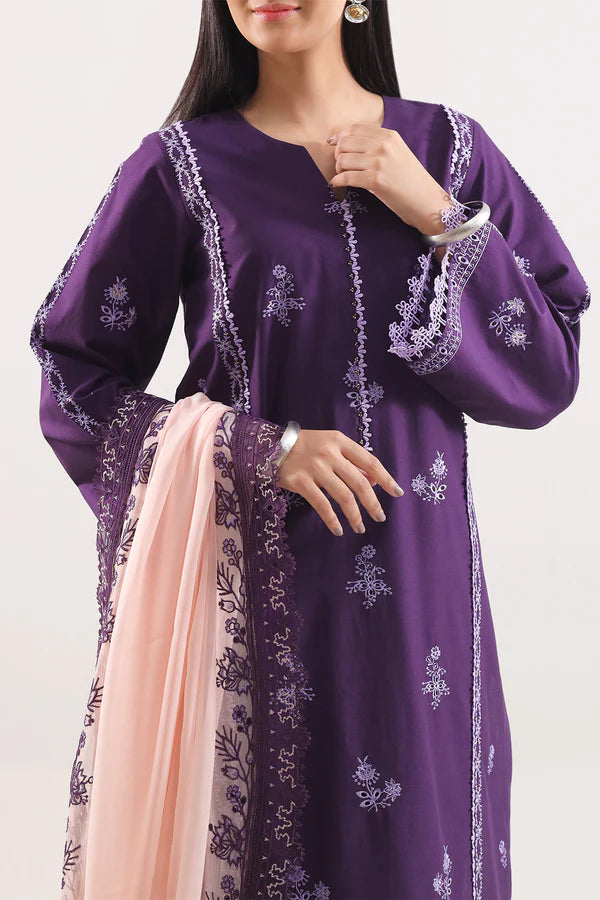 Unstitched Solid Embroidered Cambric 3 Piece