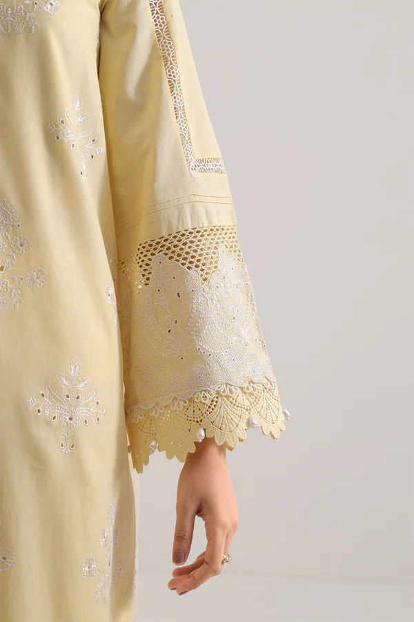 Unstitched Solid Embroidered Cambric 3 Piece with Chiffon Dupatta