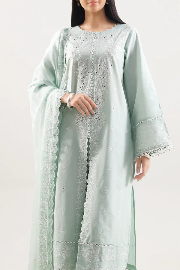 Unstitched Solid+Embroidered Cambric 3 Piece With (Chiffon Dupatta)