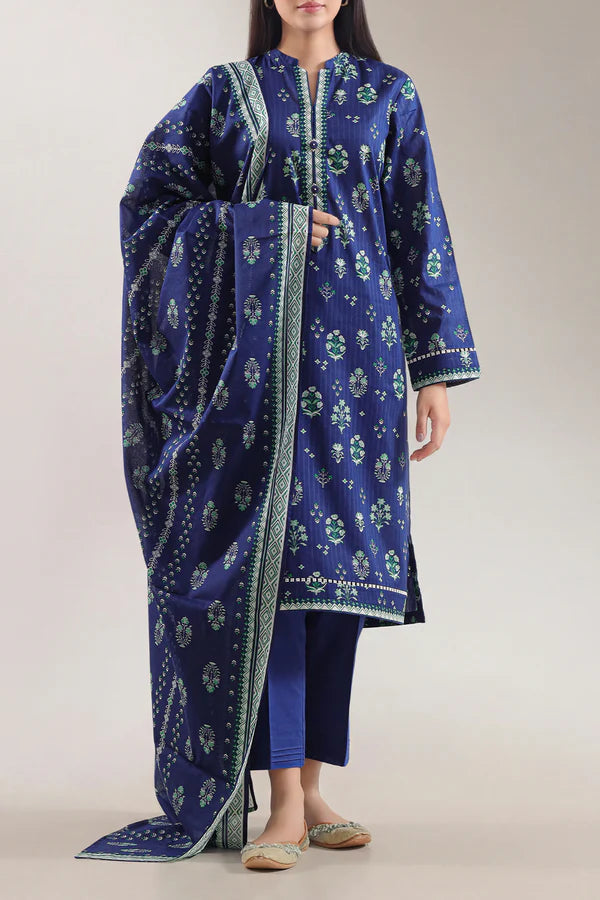 Unstitched Printed Self Strip Lawn 3 Piece