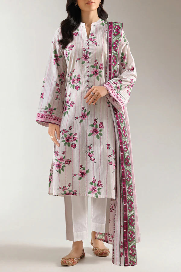 Unstitched Printed Self Strip Lawn 3 Piece