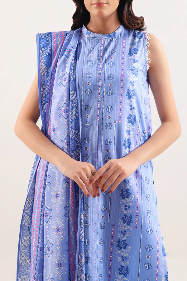 Unstitched Printed Stripe Lawn 3 Piece