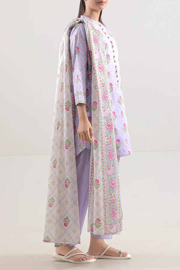 Unstitched Printed Self Strip Lawn 3 Piece