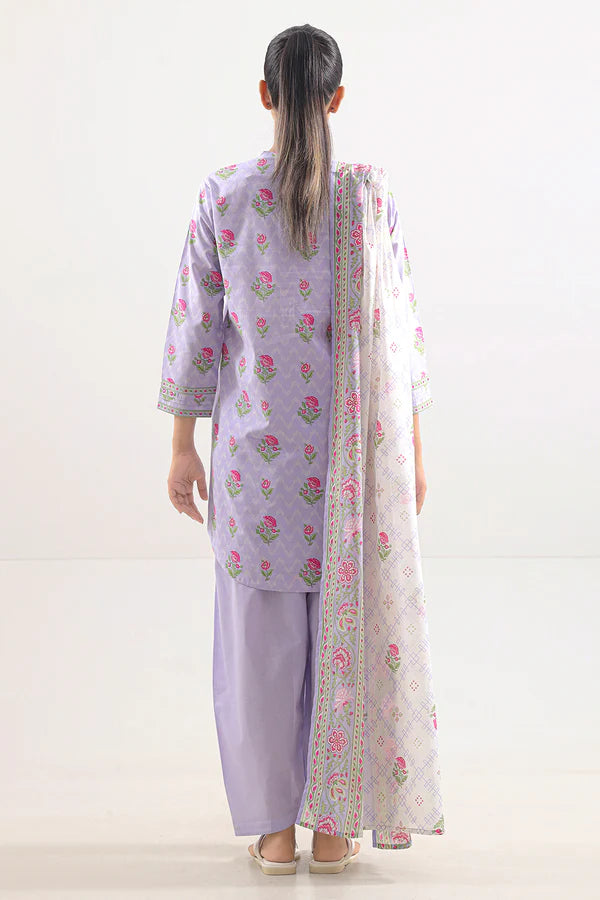 Unstitched Printed Self Strip Lawn 3 Piece