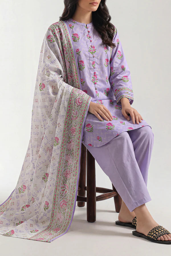Unstitched Printed Self Strip Lawn 3 Piece