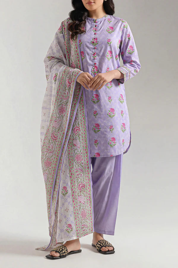 Unstitched Printed Self Strip Lawn 3 Piece