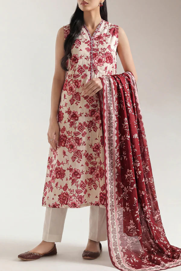 Unstitched Printed Self Stripe Lawn 2 Piece (Shirt/Trouser)