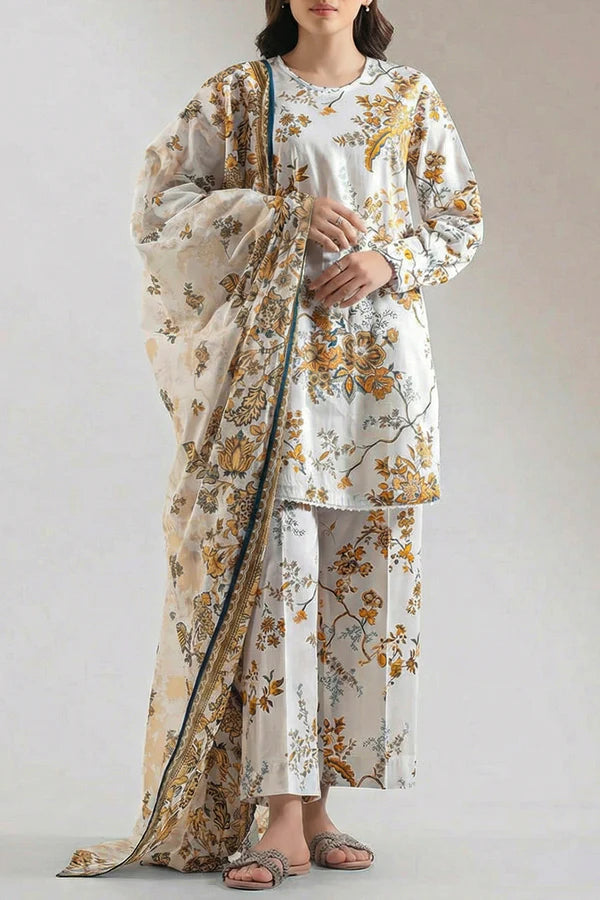 Unstitched Printed Lawn 3 Piece