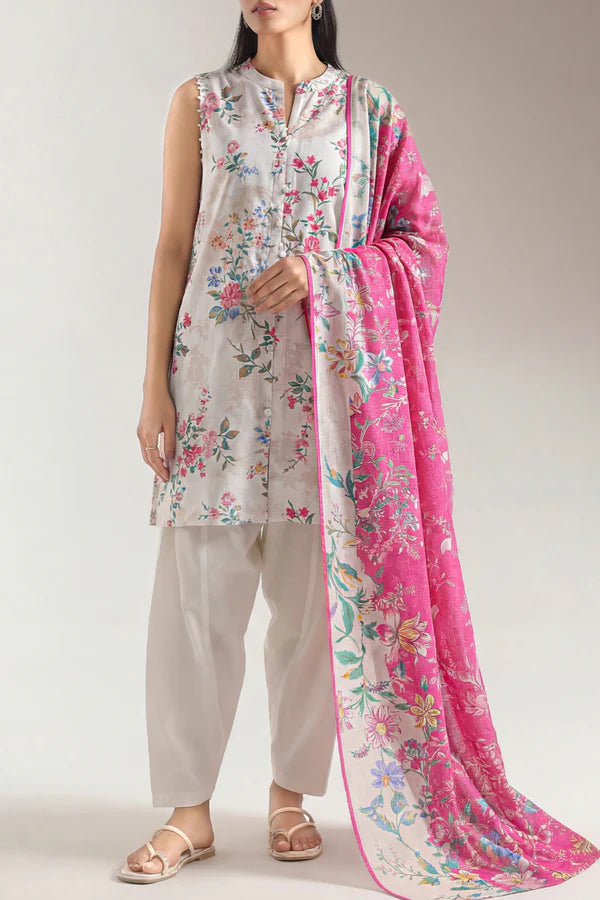 Unstitched Printed Karandi 3 Piece