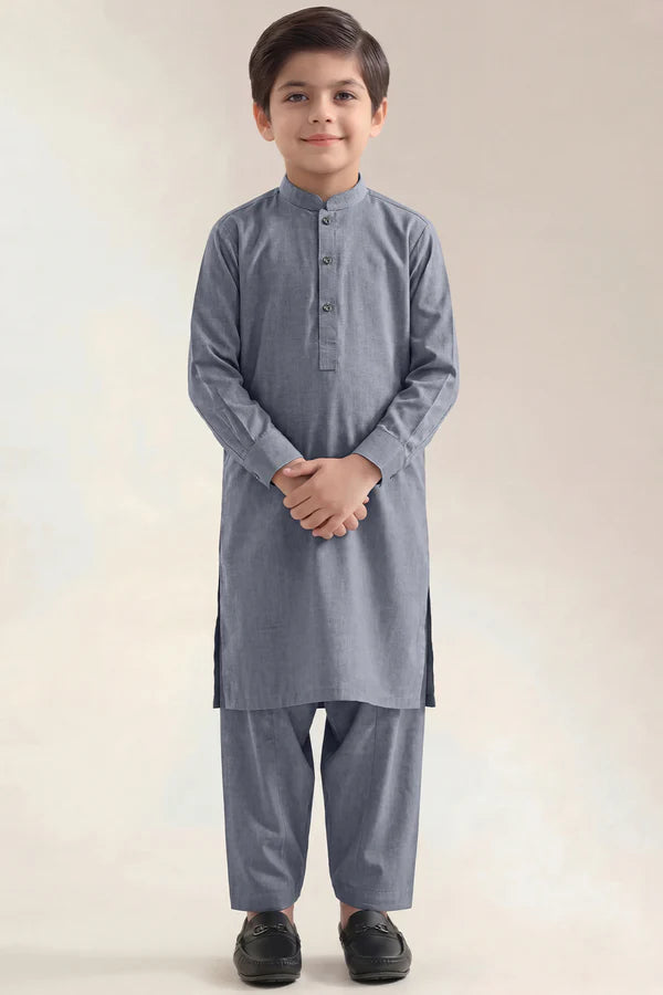 Solid Wash N Wear Stitched 2 Piece (Shirt/Trouser) For Boys