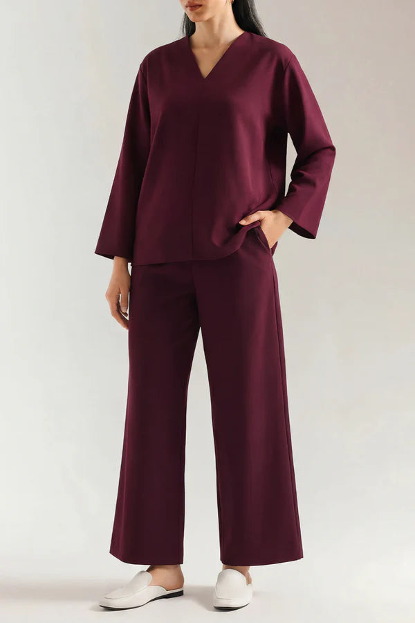 V-Neck Wide Sleeve Crepe Top