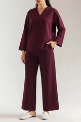 V-Neck Wide Sleeve Crepe Top