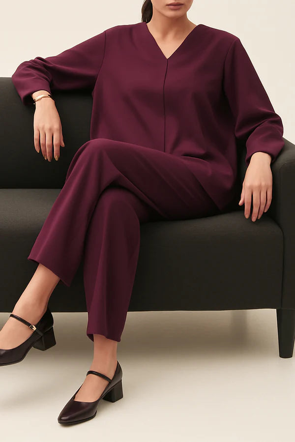 V-Neck Wide Sleeve Crepe Top