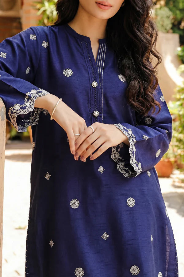 Solid Embroidered Korean Raw Silk Stitched 2 Piece (Shirt/Trouser)