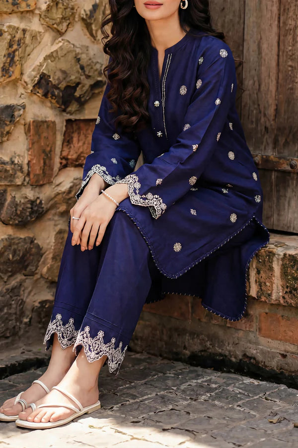 Solid Embroidered Korean Raw Silk Stitched 2 Piece (Shirt/Trouser)