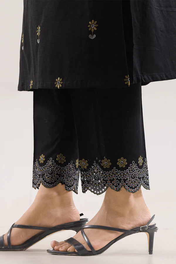 Solid Embroidered Cotton Stitched 3 Piece