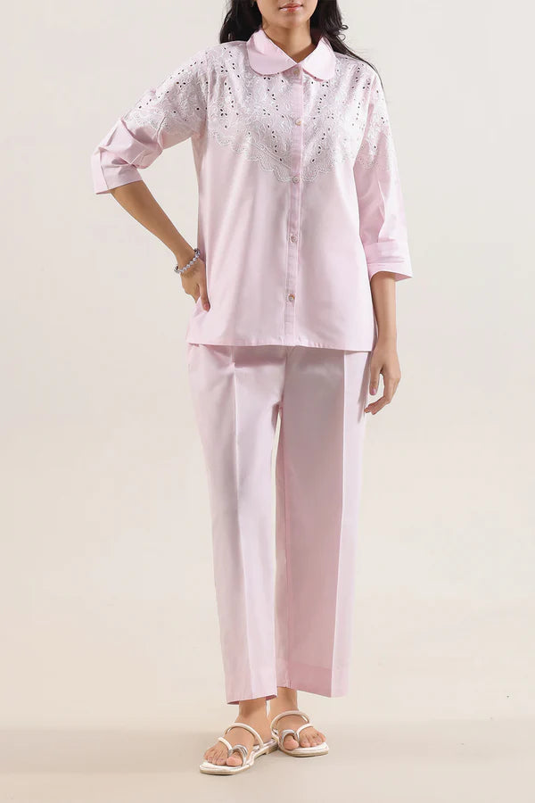 Solid Embroidered Poplin Stitched 2 piece (Shirt/Trouser)
